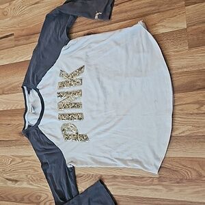 Victorias secret pink long sleeve ringer baseball tee sequin letters size medium